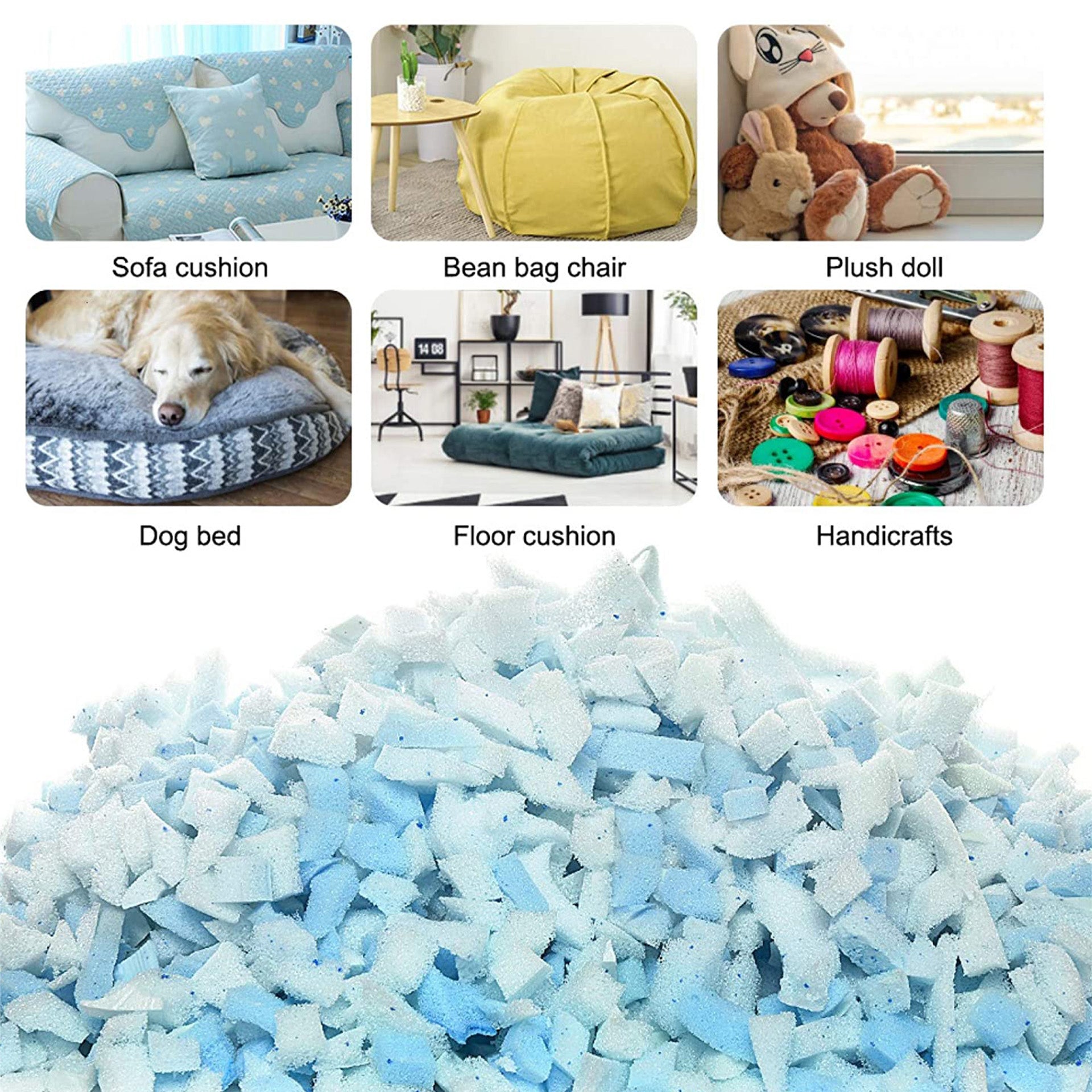  anzhixiu Bean Bag Stuffing Shredded Memory Foam 100% New,10  Pounds Stuffing for Bean Bag Chairs, Stuffed Animals, Dog Bed & Couch  Cushion Filling, White Color : Home & Kitchen